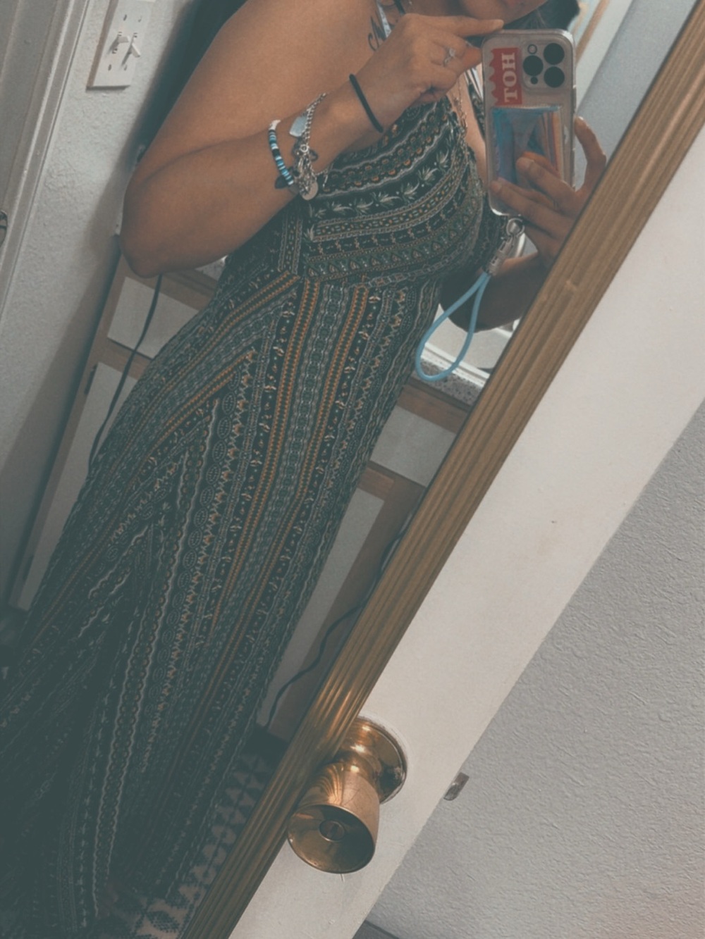 Bohemian Striped Maxi Dress in Green